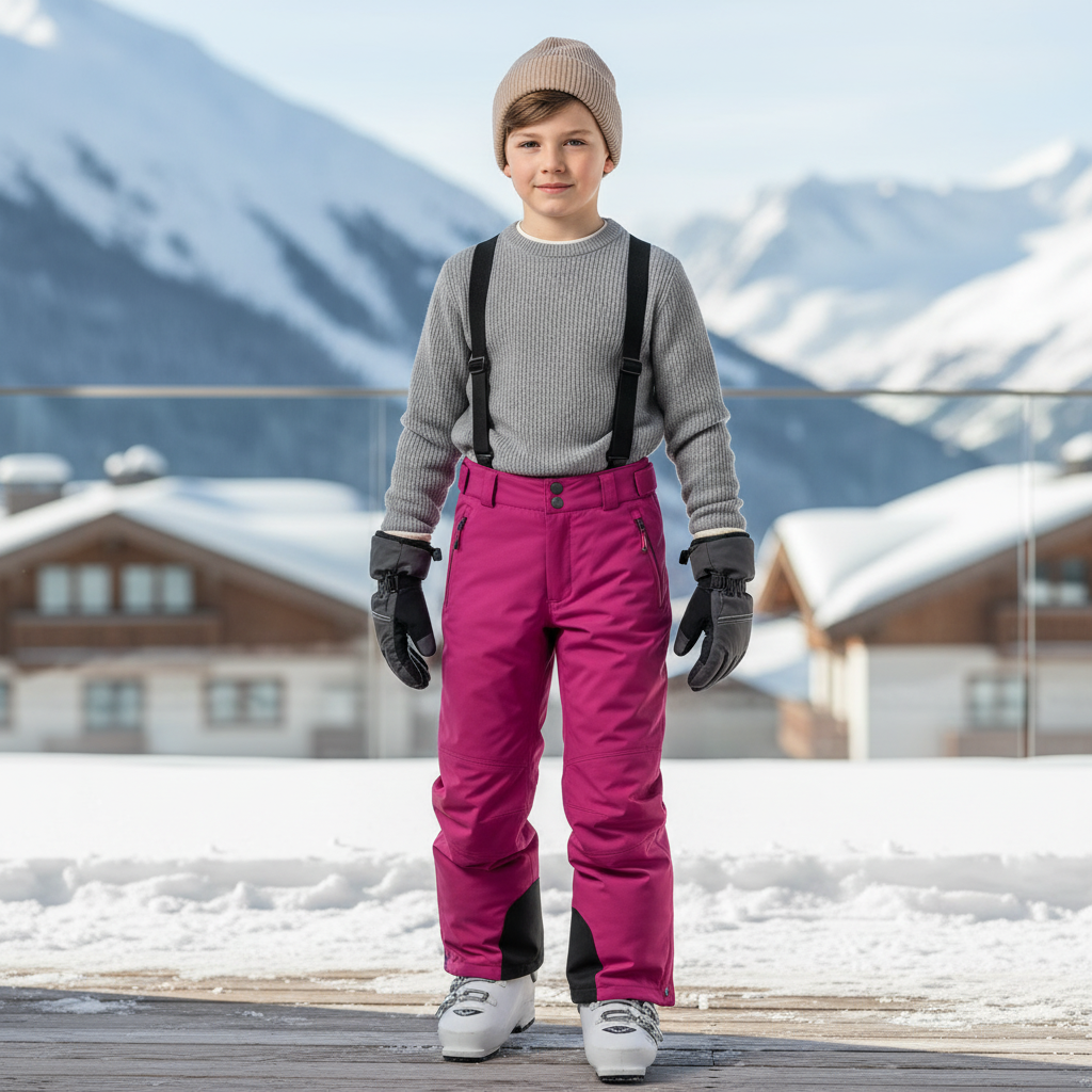 Pantalon De Ski Enfant Rose Vif Imperméable Bretelles - Polyester