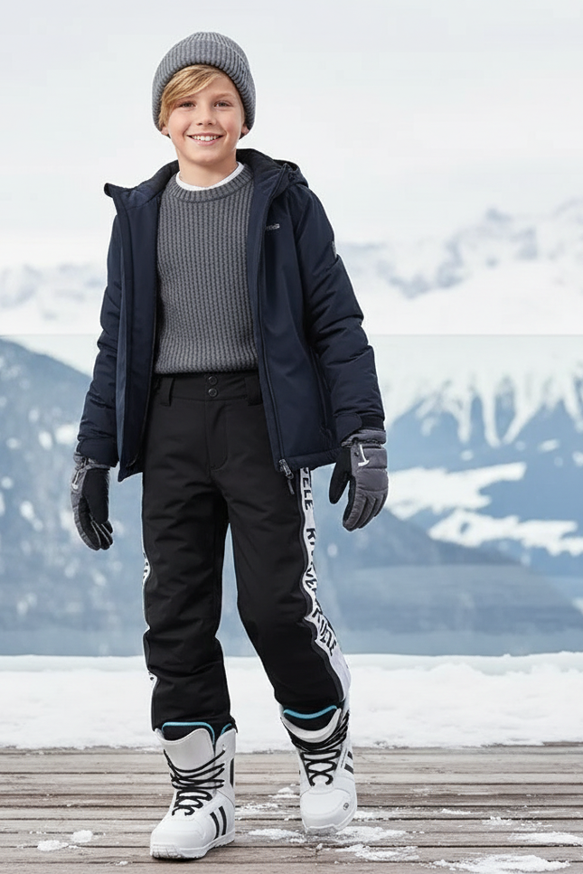 Pantalon De Ski Noir Imperméable Coupe-Vent Enfant Hiver - Polyester