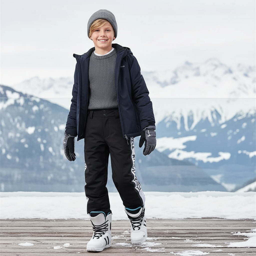 Pantalon De Ski Noir Imperméable Coupe-Vent Enfant Hiver - Polyester
