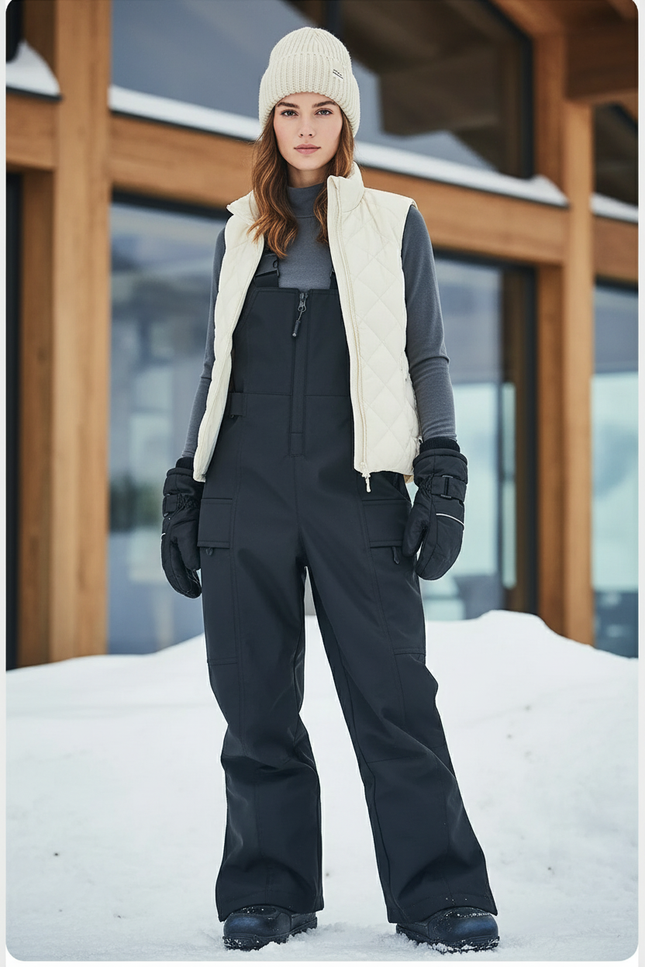 Pantalon De Ski Noir Imperméable Salopette Ample Femme - Polyester