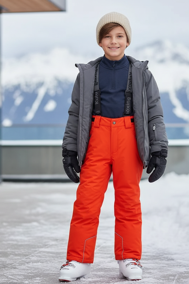 Pantalon De Ski Orange Imperméable Bretelles Enfant Hiver - Polyester