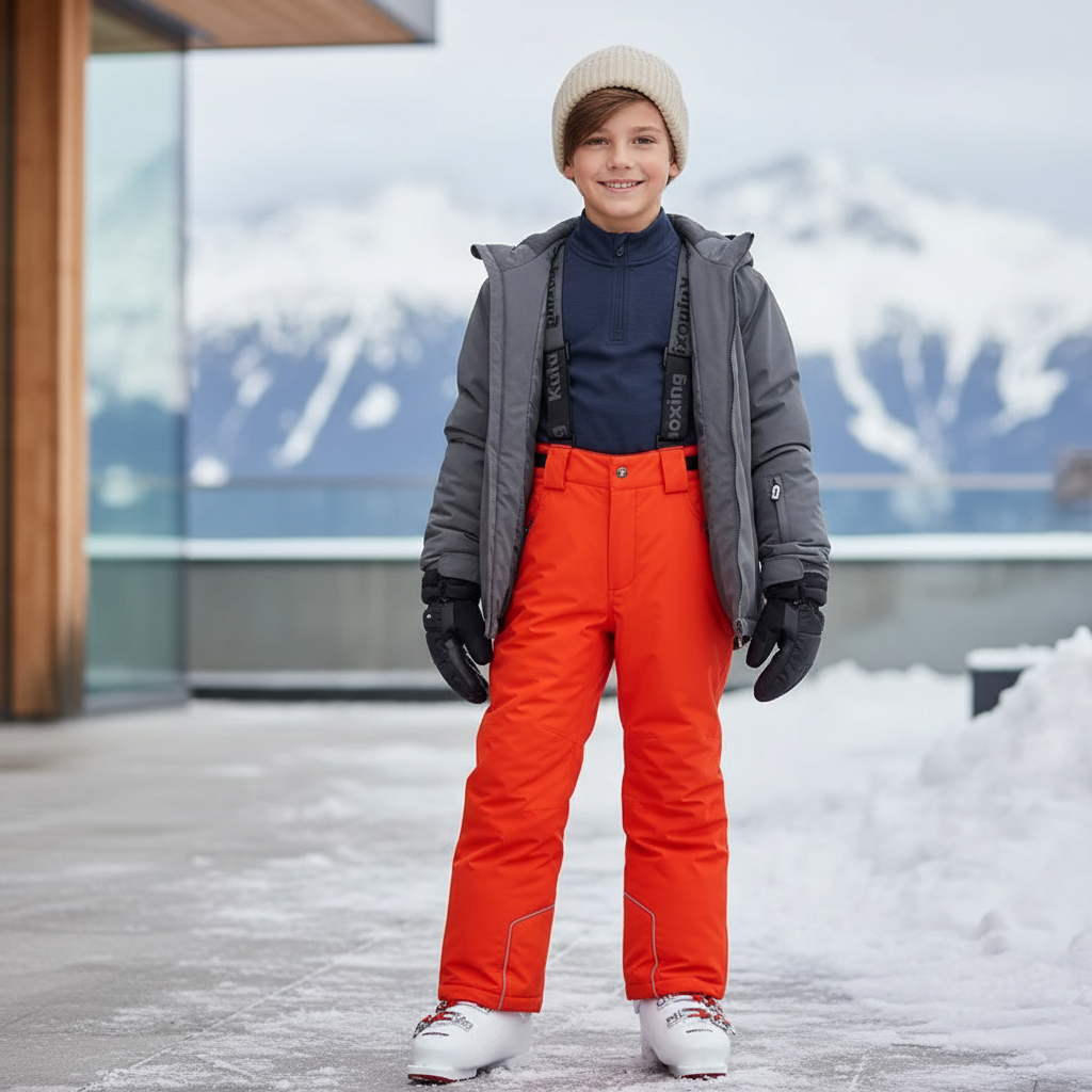 Pantalon De Ski Orange Imperméable Bretelles Enfant Hiver - Polyester