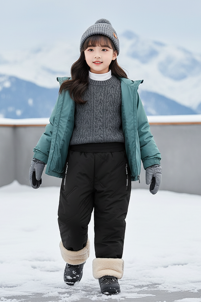 Pantalon De Ski Noir Matelassé Enfant Imperméable Chaud - Polyester