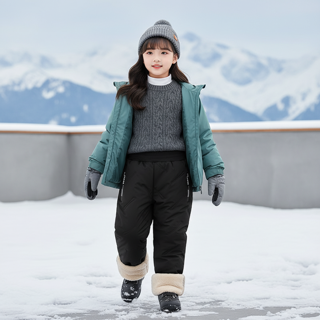 Pantalon De Ski Noir Matelassé Enfant Imperméable Chaud - Polyester