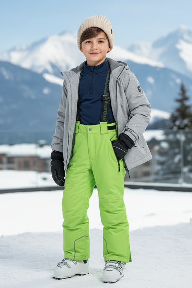 Pantalon De Ski Vert Fluorescent Imperméable Bretelles Enfant - Polyester