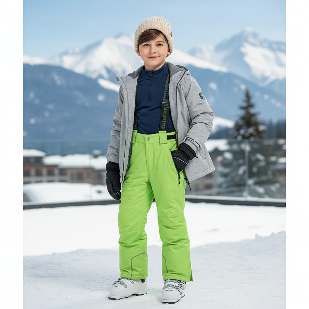 Pantalon De Ski Vert Fluorescent Imperméable Bretelles Enfant - Polyester