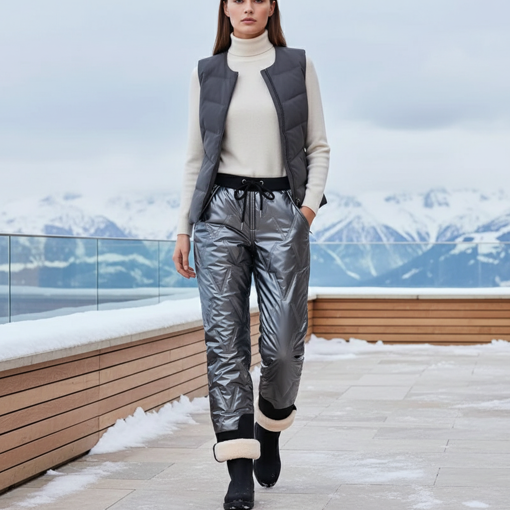 Pantalon De Ski Métallisé Gris Matelassé Femme Hiver - Polyester