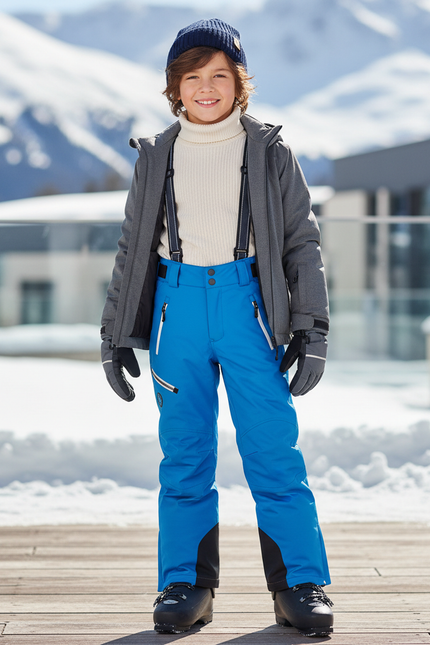 Pantalon De Ski Enfant Bleu Imperméable Bretelles Ajustables - Polyester