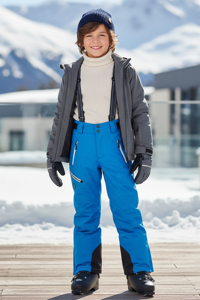 Pantalon De Ski Enfant Bleu Imperméable Bretelles Ajustables - Polyester