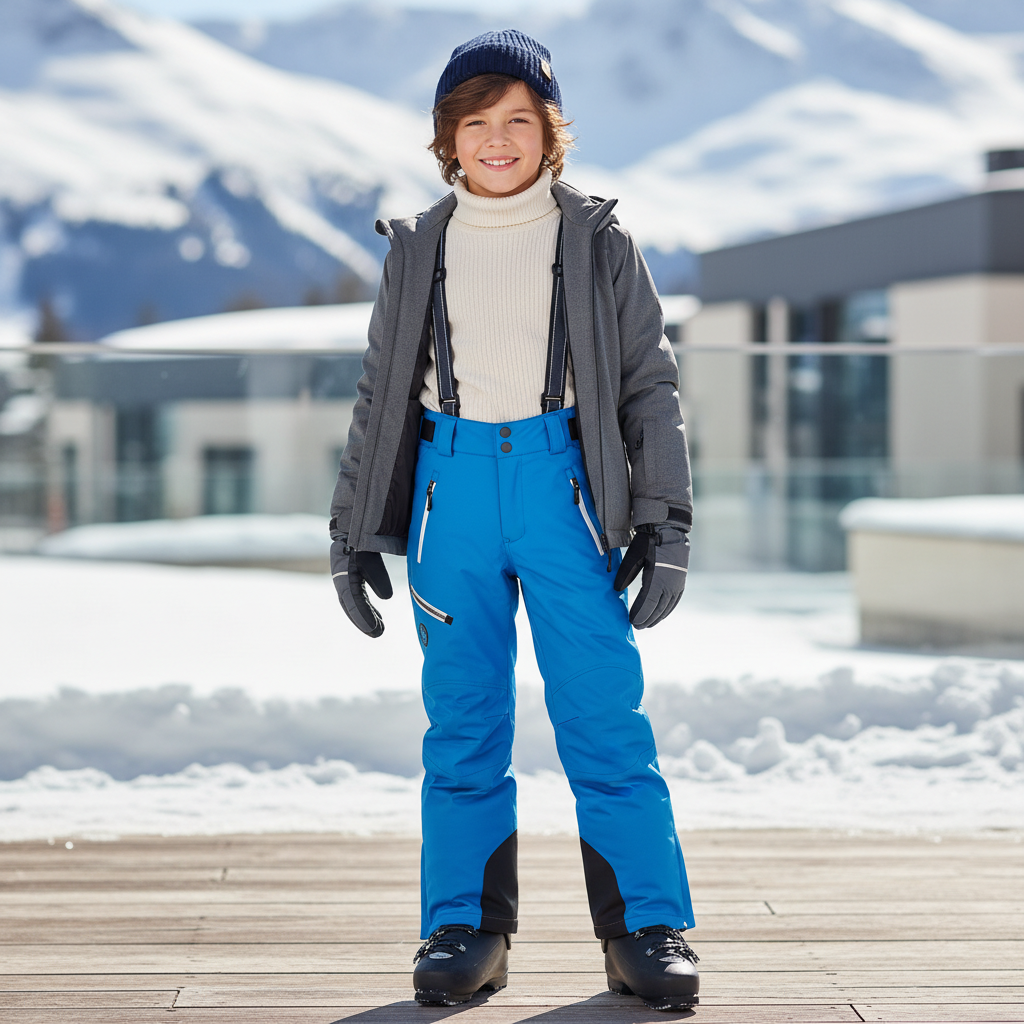 Pantalon De Ski Enfant Bleu Imperméable Bretelles Ajustables - Polyester