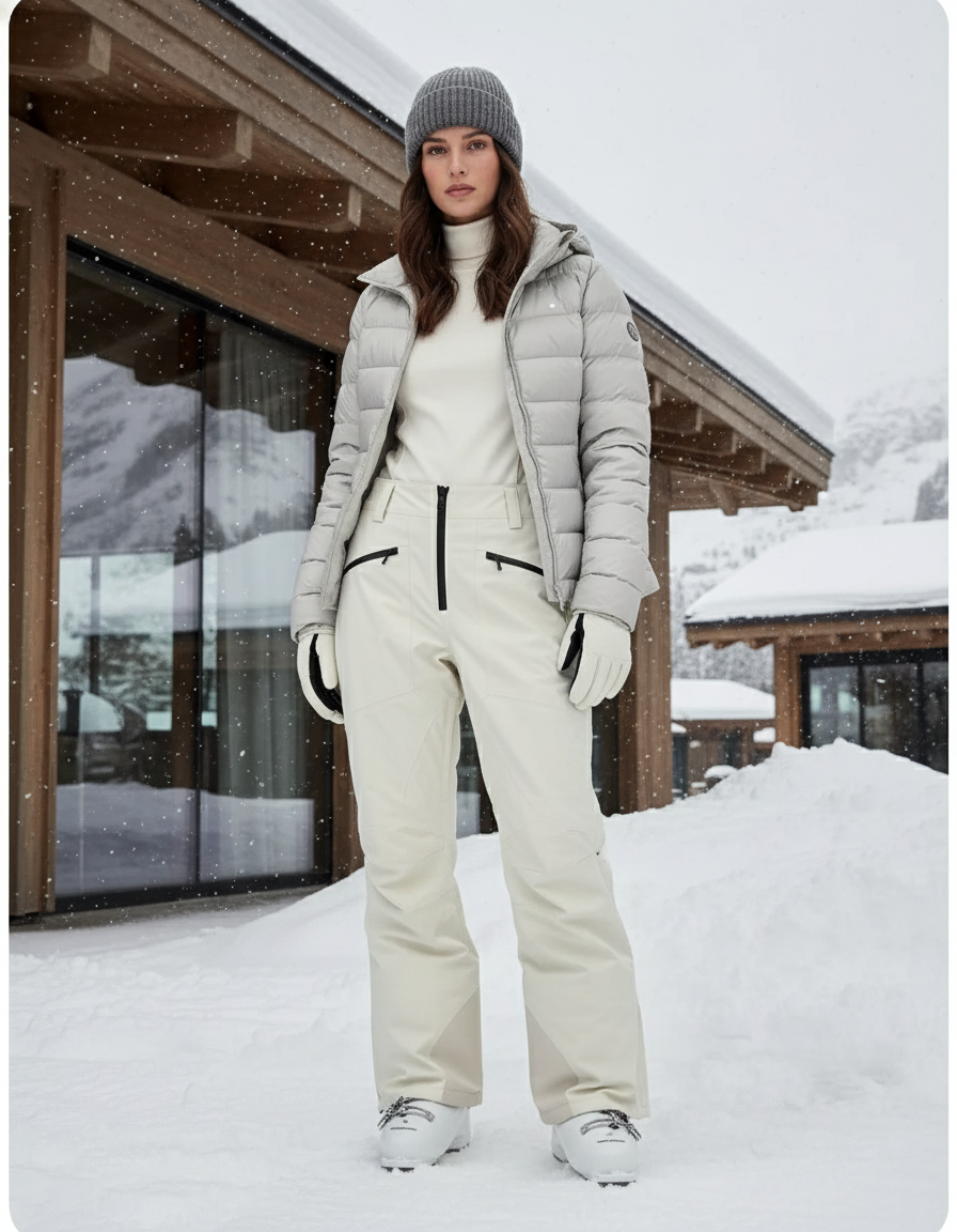 Pantalon De Ski Crème Imperméable Droit Unisexe Chaud - Beige Polyester
