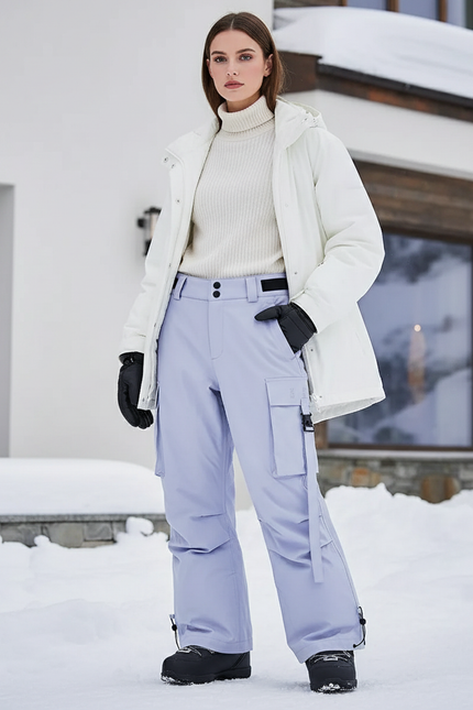 Pantalon De Ski Lilas Imperméable Cargo Ample Hiver - Violet Polyester