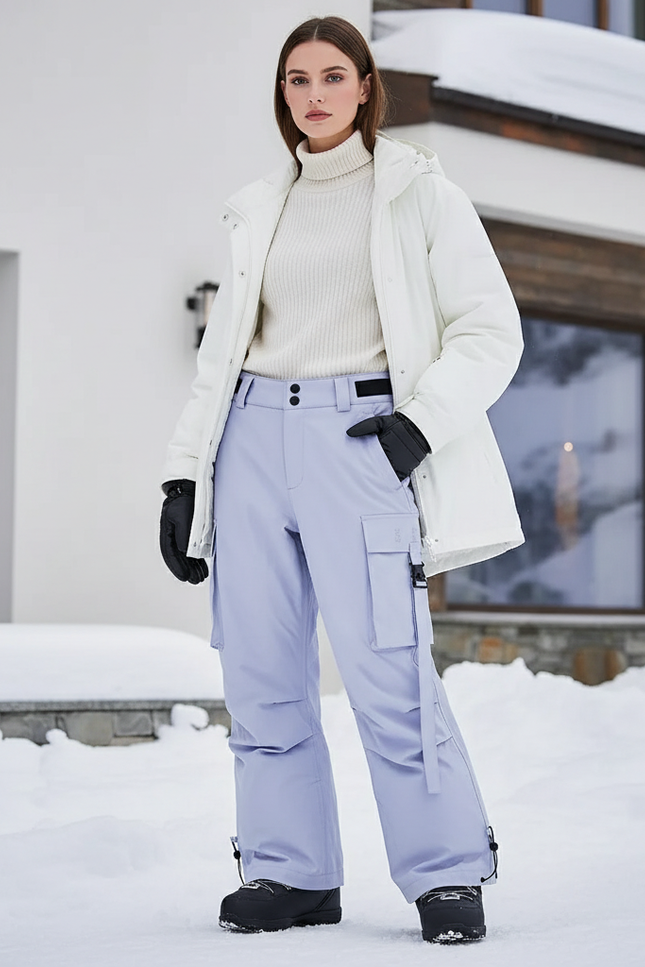 Pantalon De Ski Lilas Imperméable Cargo Ample Hiver - Violet Polyester