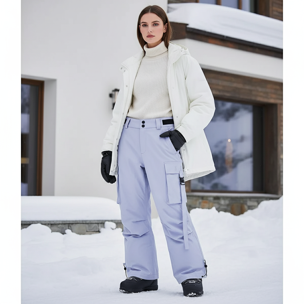 Pantalon De Ski Lilas Imperméable Cargo Ample Hiver - Violet Polyester
