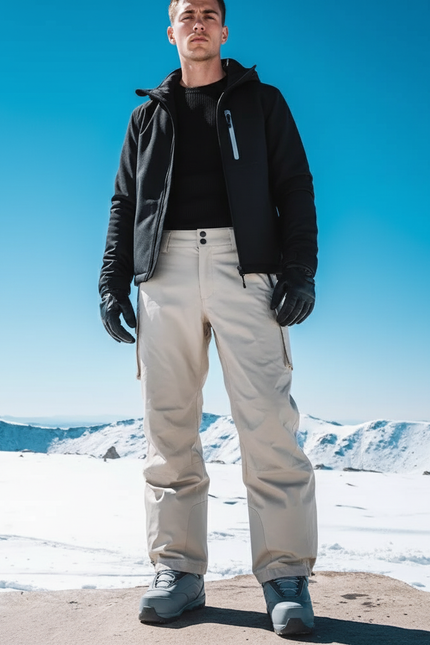 Pantalon De Ski Beige Imperméable Cargo Ample Homme Hiver - Polyester