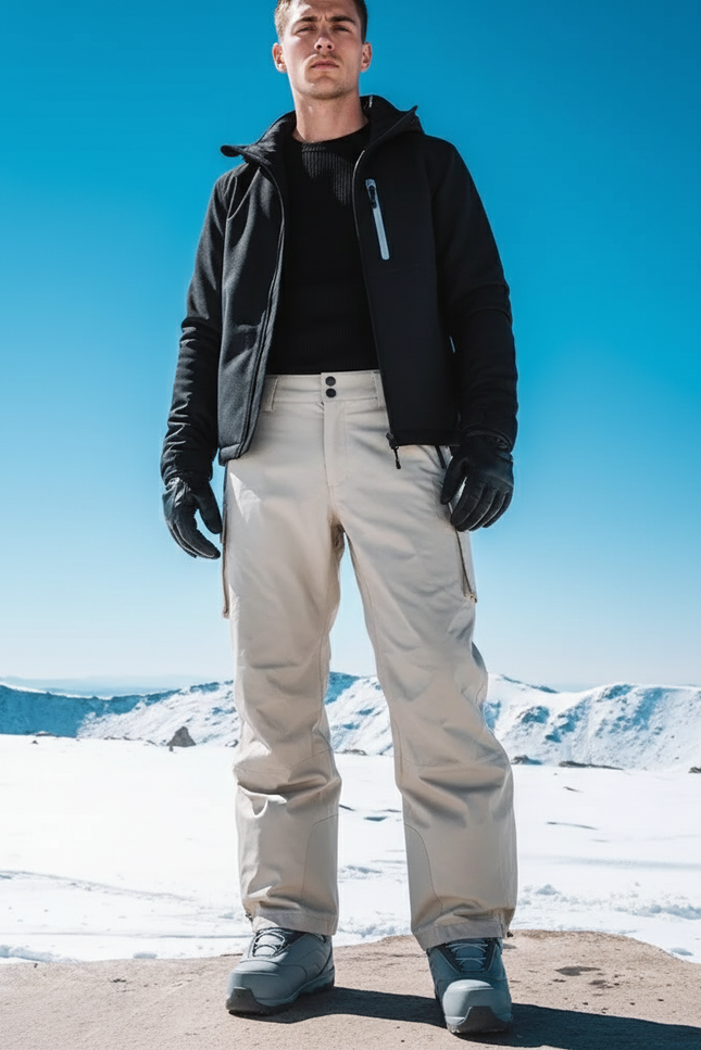 Pantalon De Ski Beige Imperméable Cargo Ample Homme Hiver - Polyester