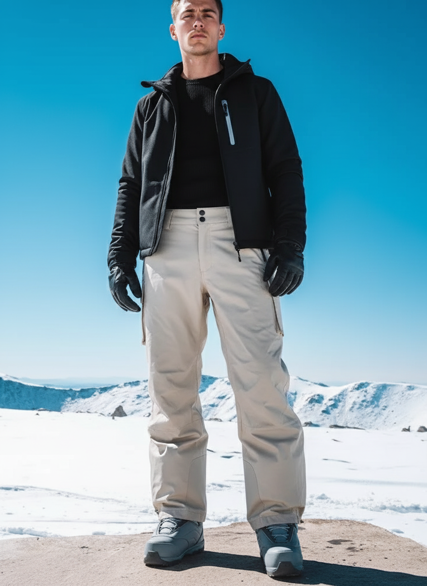 Pantalon De Ski Beige Imperméable Cargo Ample Homme Hiver - Polyester