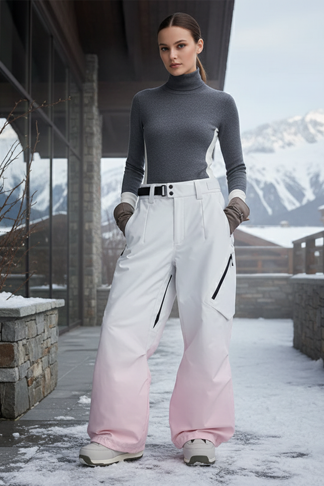 Pantalon De Ski Blanc Rose Dégradé Ample Femme - Polyester