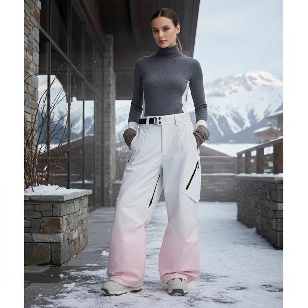 Pantalon De Ski Blanc Rose Dégradé Ample Femme - Polyester