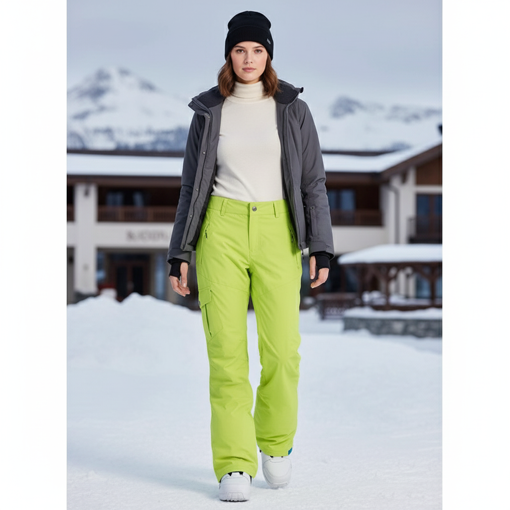 Pantalon De Ski Vert Fluorescent Imperméable Cargo Femme Hiver - Polyester