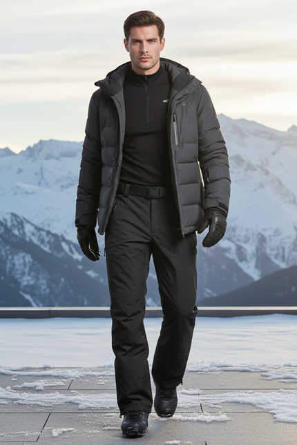 Pantalon De Ski Noir Homme Imperméable Coupe Droite - Polyester