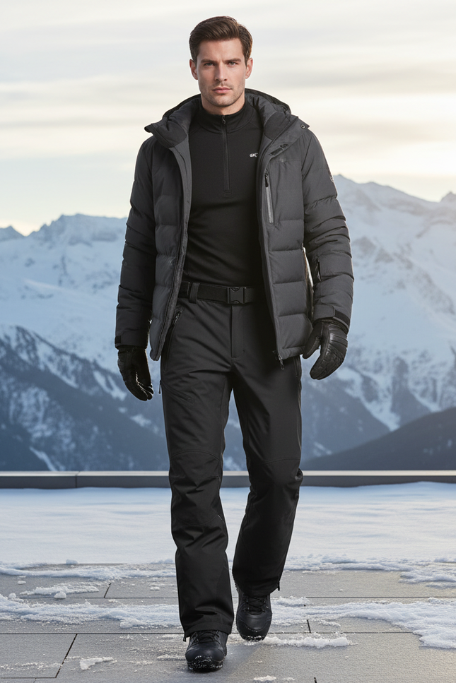 Pantalon De Ski Noir Homme Imperméable Coupe Droite - Polyester