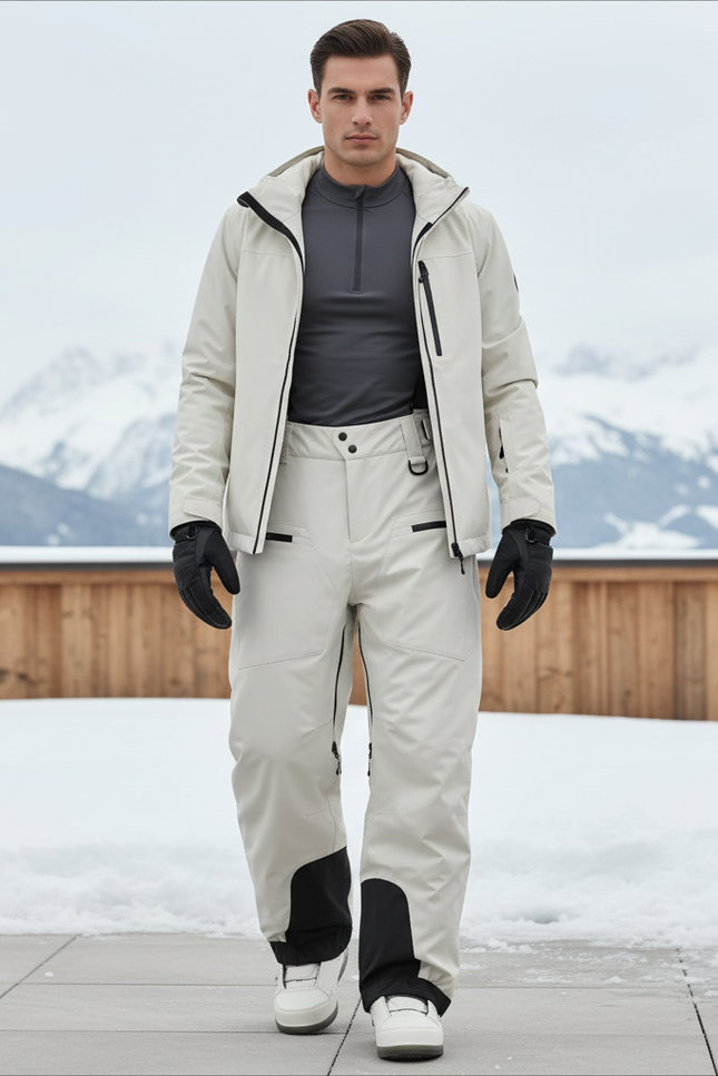 Pantalon De Ski Beige Imperméable Coupe Droite Homme - Polyester