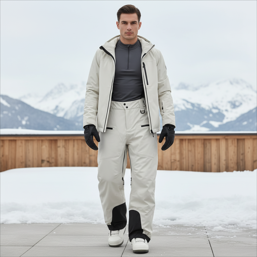 Pantalon De Ski Beige Imperméable Coupe Droite Homme - Polyester
