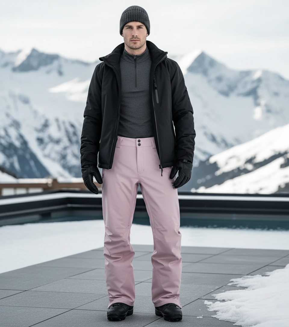 Pantalon De Ski Rose Pâle Imperméable Unisexe Neige Coupe Droite - Polyester