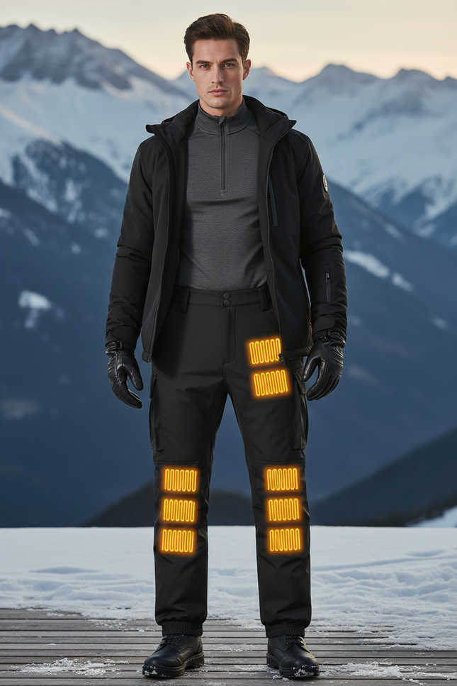 Pantalon De Ski Noir Chauffant Imperméable Cargo Homme - Polyester