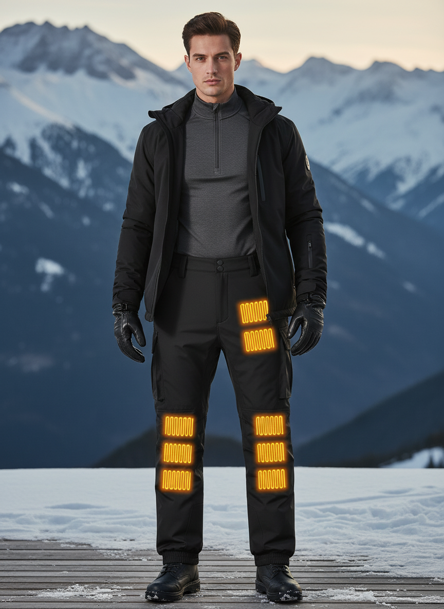 Pantalon De Ski Noir Chauffant Imperméable Cargo Homme - Polyester