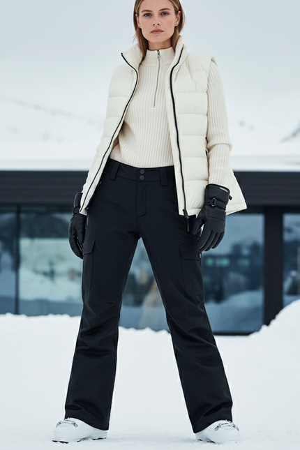 Pantalon De Ski Noir Cargo Imperméable Femme - Polyester
