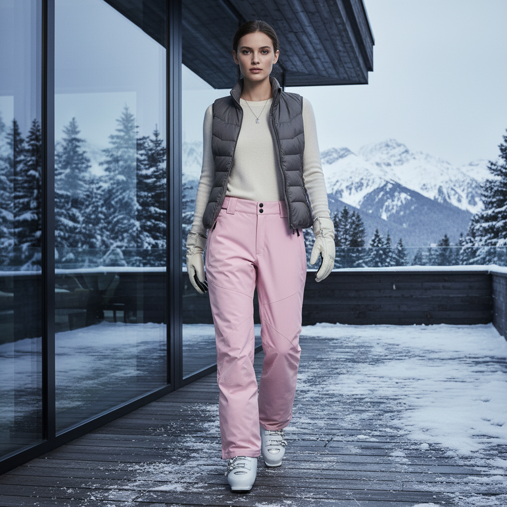 Pantalon De Ski Rose Pâle Imperméable Femme Chaud - Polyester
