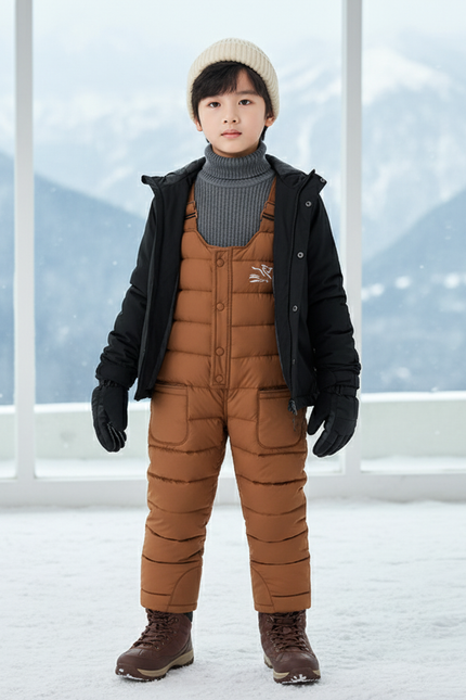 Pantalon De Ski Matelassé Marron Enfant Bretelles Chaud - Polyester