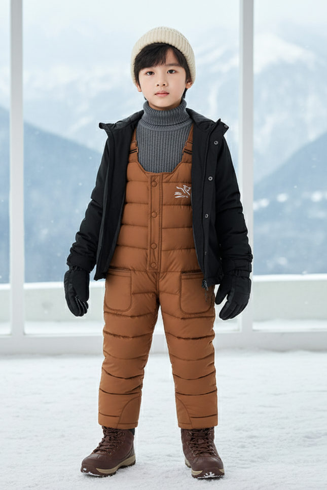 Pantalon De Ski Matelassé Marron Enfant Bretelles Chaud - Polyester