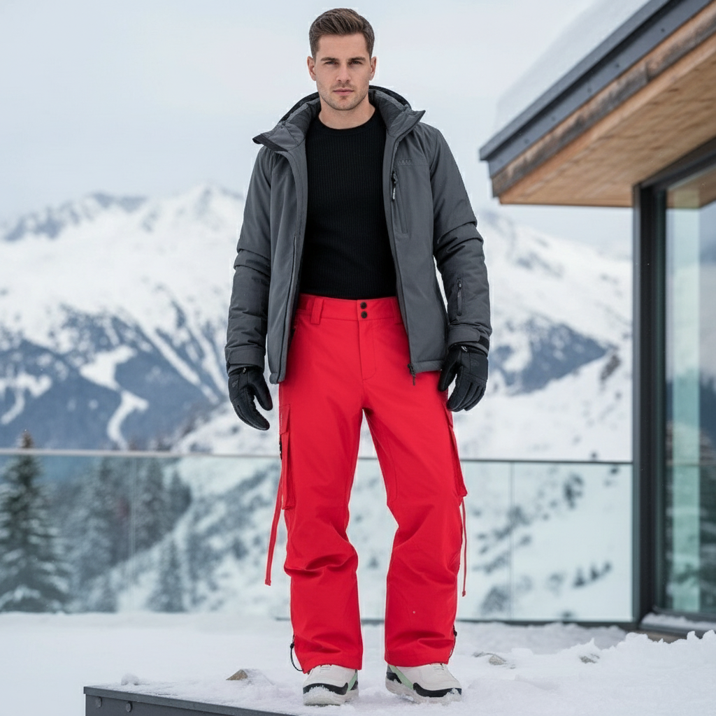 Pantalon De Ski Rouge Cargo Ample Imperméable Homme - Polyester