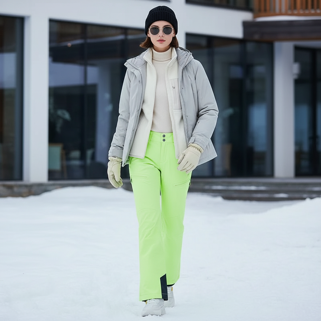 Pantalon De Ski Vert Fluorescent Imperméable Droit Femme - Polyester