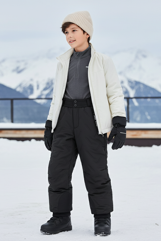 Pantalon De Ski Noir Matelassé Épais Imperméable Enfant - Polyester
