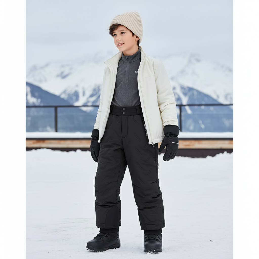 Pantalon De Ski Noir Matelassé Épais Imperméable Enfant - Polyester