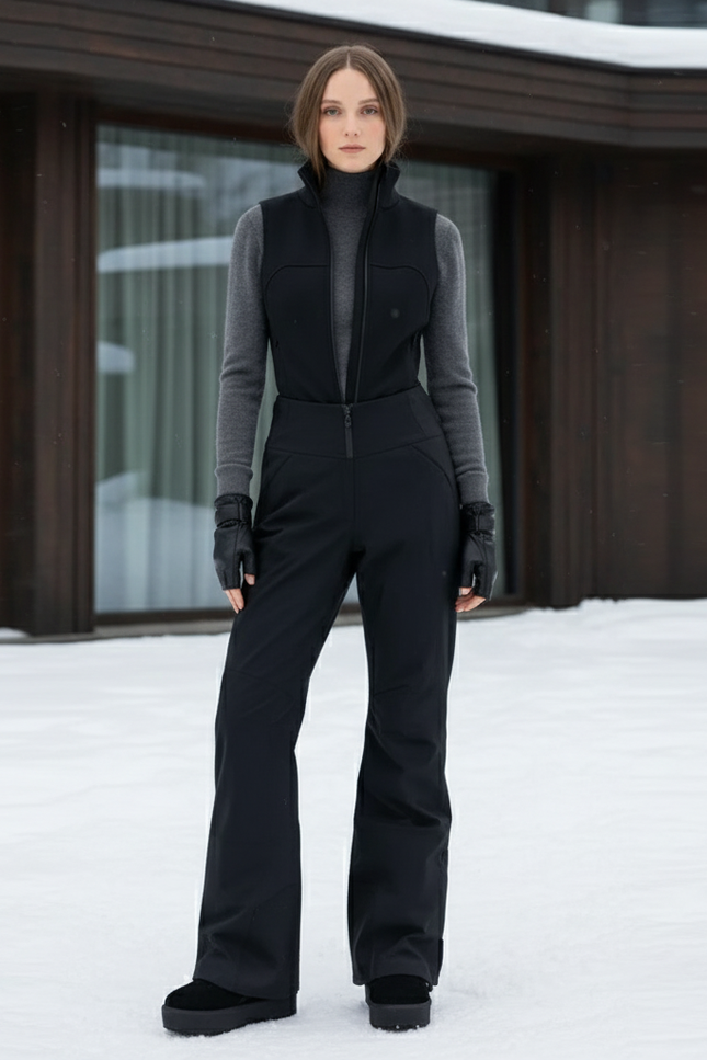 Pantalon De Ski Noir Femme Ample Coupe Droite Élégant - Polyester