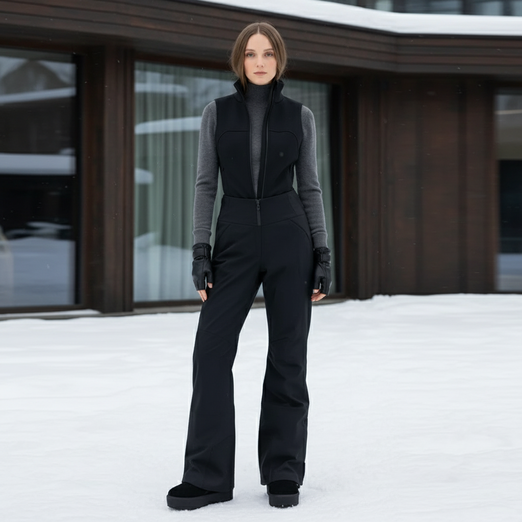 Pantalon De Ski Noir Femme Ample Coupe Droite Élégant - Polyester