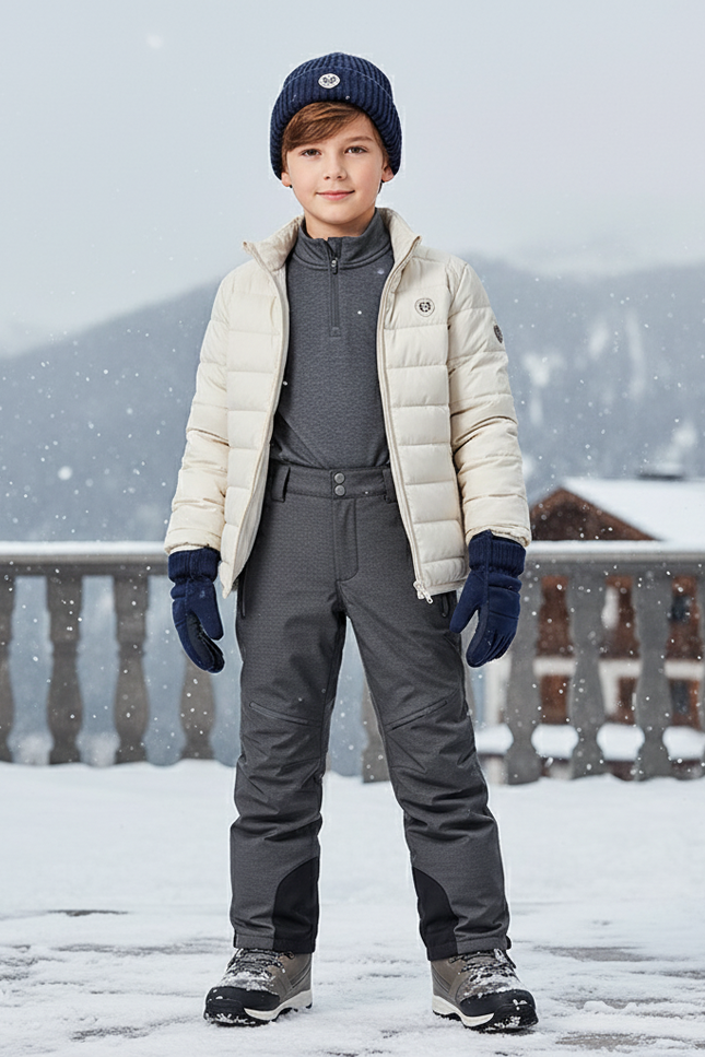 Pantalon De Ski Gris Imperméatique Chaud Matelassé Enfant - Polyester