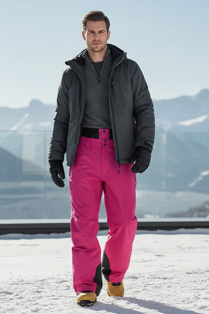 Pantalon De Ski Rose Vif Imperméable Coupe Droite - Polyester