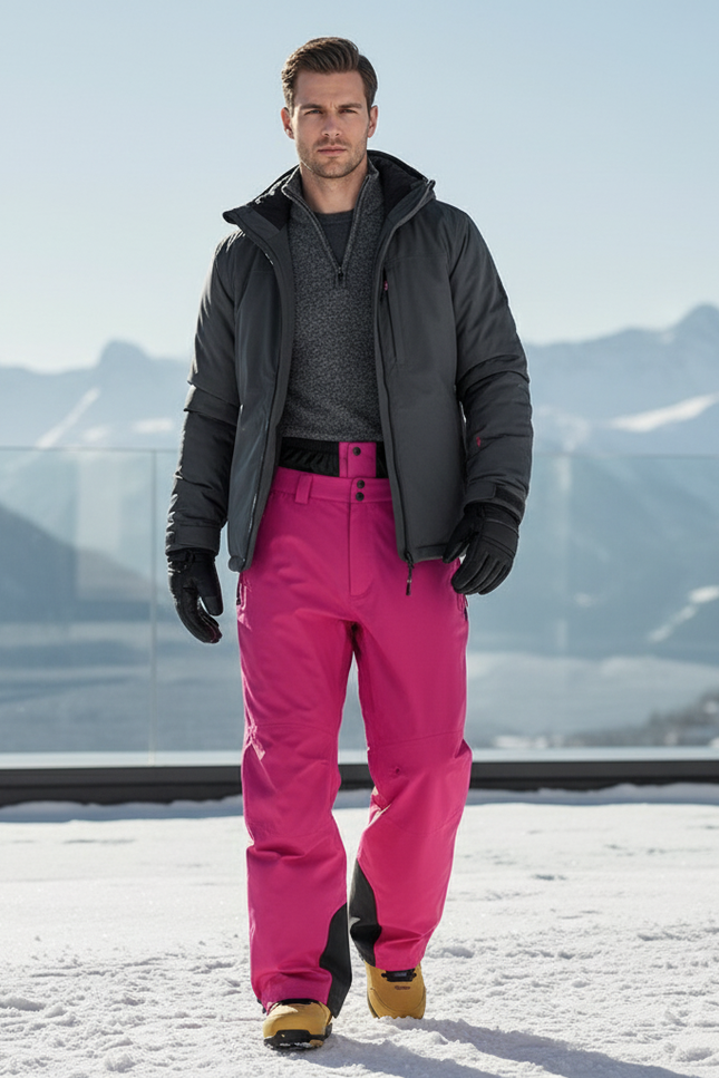 Pantalon De Ski Rose Vif Imperméable Coupe Droite - Polyester