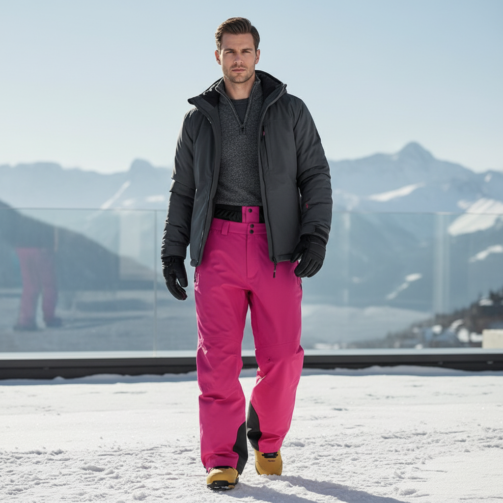 Pantalon De Ski Rose Vif Imperméable Coupe Droite - Polyester