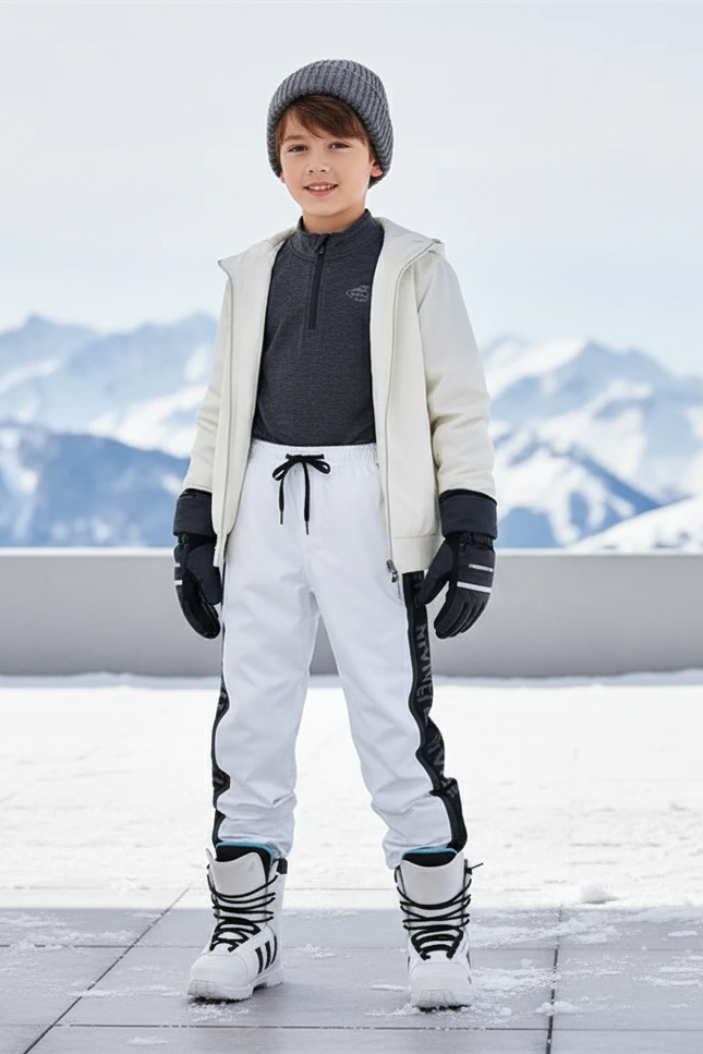 Pantalon De Ski Blanc Noir Imperméable Enfant Hiver - Polyester