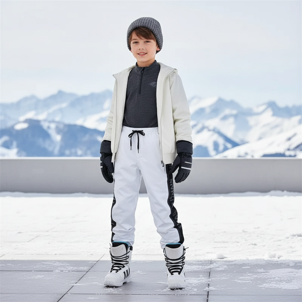 Pantalon De Ski Blanc Noir Imperméable Enfant Hiver - Polyester