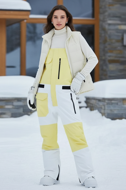 Pantalon De Ski Salopette Blanc Jaune Imperméable Unisexe - Multicolore Polyester