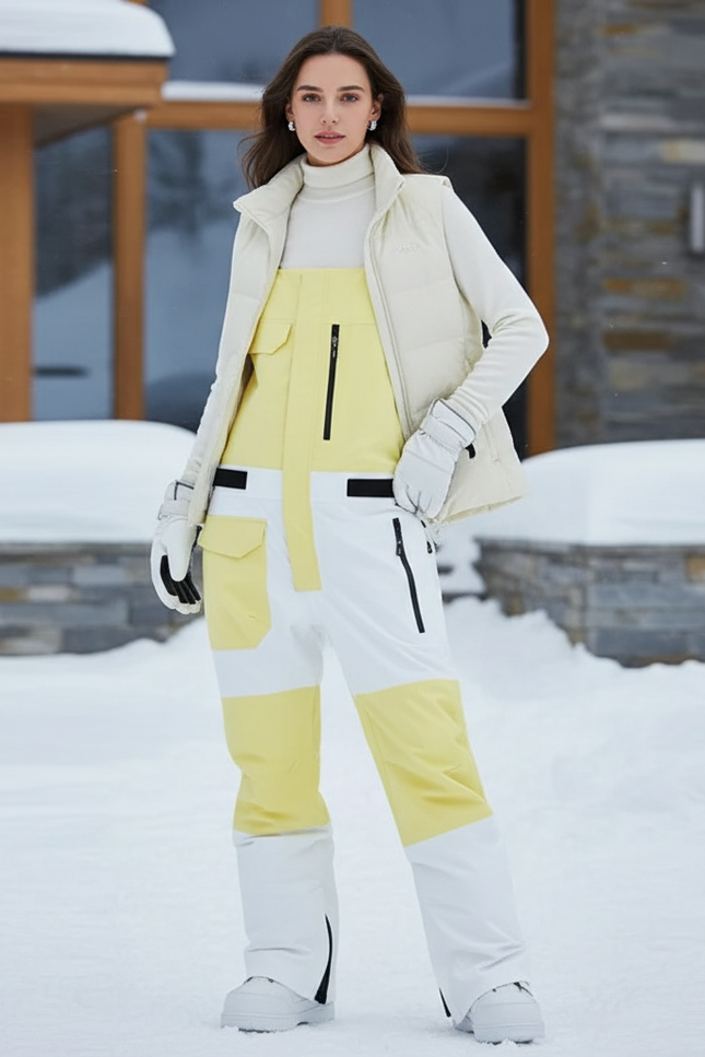 Pantalon De Ski Salopette Blanc Jaune Imperméable Unisexe - Multicolore Polyester