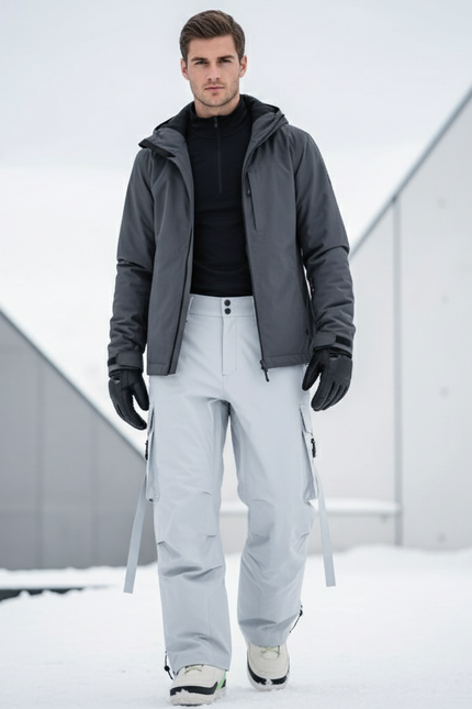 Pantalon De Ski Gris Clair Cargo Ample Imperméable Homme - Polyester